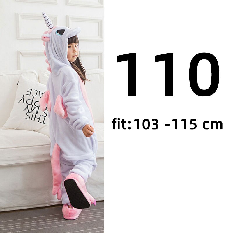 Pink White Unicorn Onesie Women Girl Animal Kigurumis Flannel Sleep Jumpsuit Cute Funny Overalls Winter Warm Suit Adult Child: 110