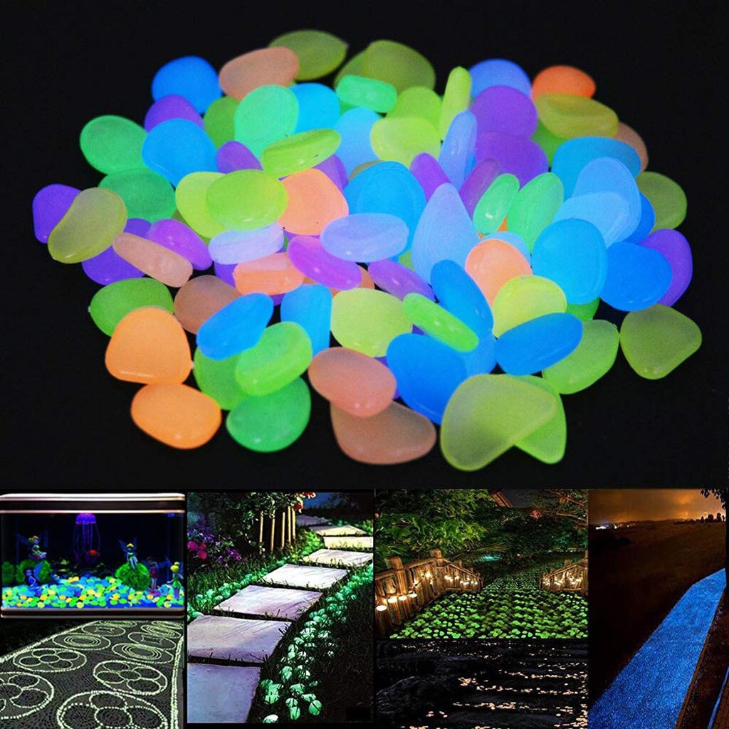 100Pcs Glow Dark Garden Pebbles Glow Stones Rocks for Walkways Garden Path Patio Lawn Garden Yard Decor Luminous Stones
