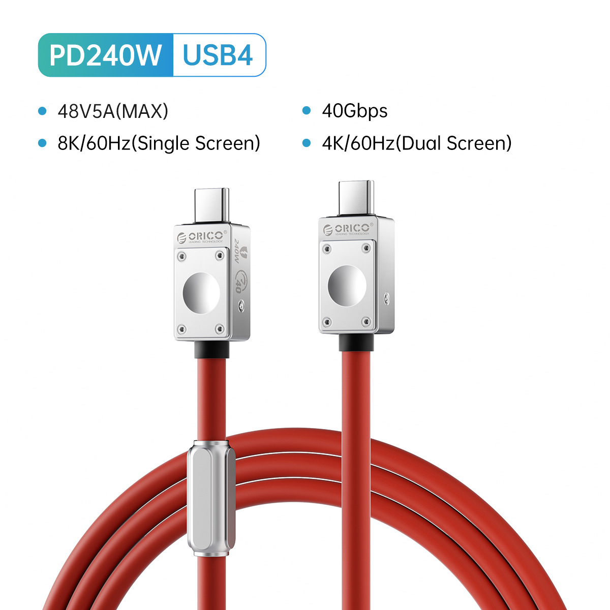 ORICO Cable USB4 240W Cable de silicona PD USB C línea de datos Cable de carga rápida Thunderbolt 3 8K para tableta portátil Samsung MacBook