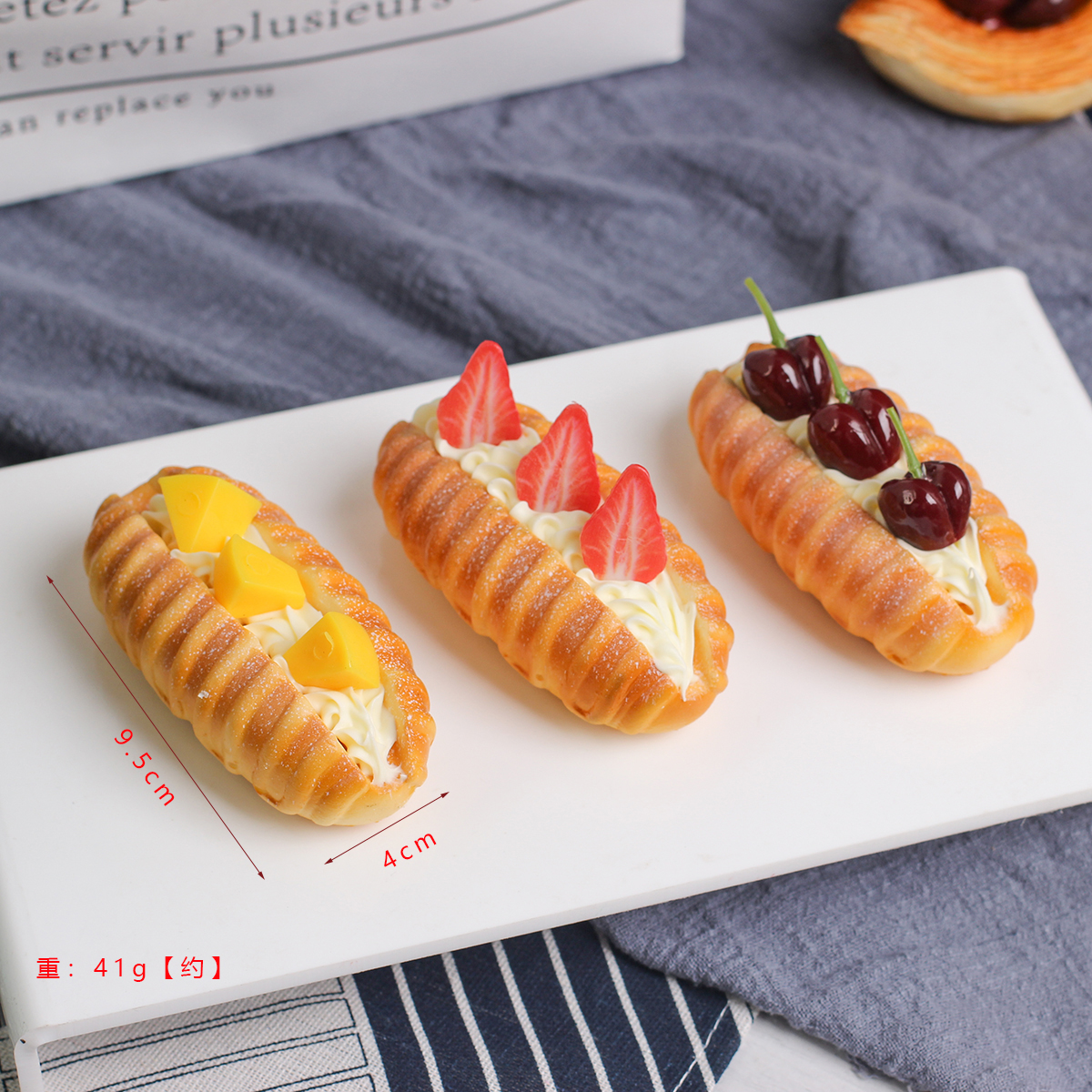 Modelo de pan de cocina de frutas artificiales, refrigerador, Material Pu, decoración del hogar, adornos de muestra de alimentos, accesorios de tiro, 3 uds.: Deep Pink