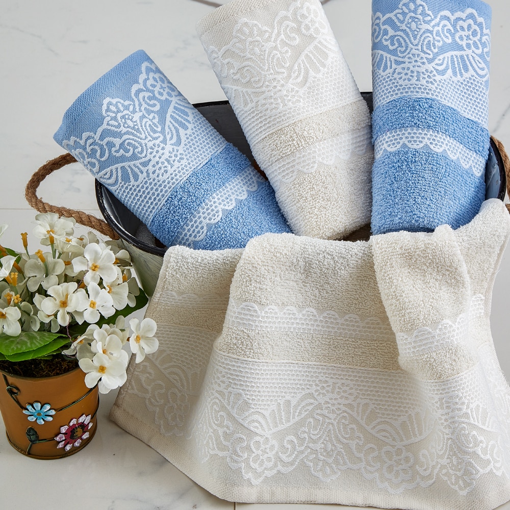 Turkisk handduk lyxig spets badhandduk strandhandduk ansiktshandduk set 4 st 50 x 85 cm broderade 100%  bomull turkiska handdukar set