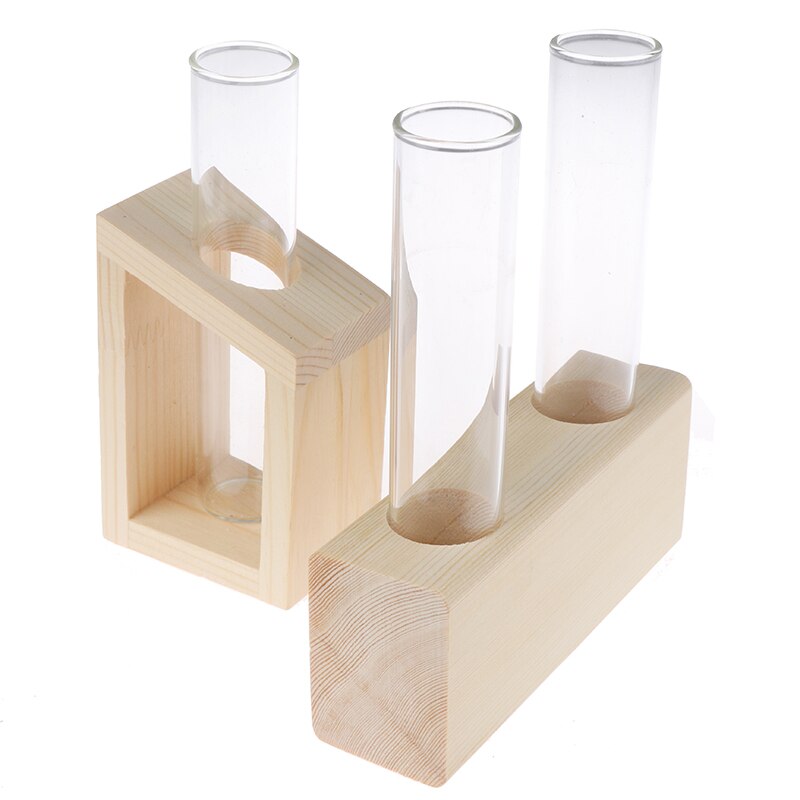 Jarrón de tubo de ensayo de cristal, soporte de madera, macetas para plantas hidropónicas, decoración de jardín para el hogar