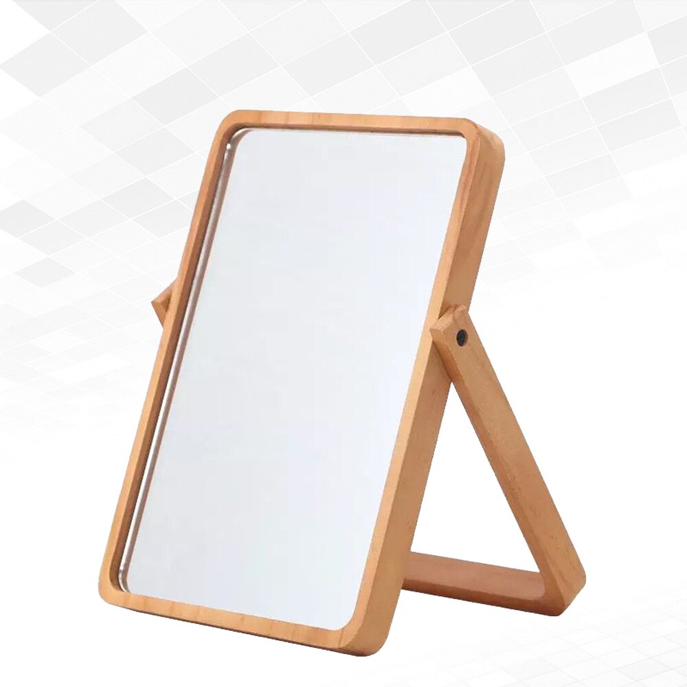 1PC Rectangular Makeup Mirror Dressing Mirror Wooden Frame Mirror Desktop Mirror for Girls Women