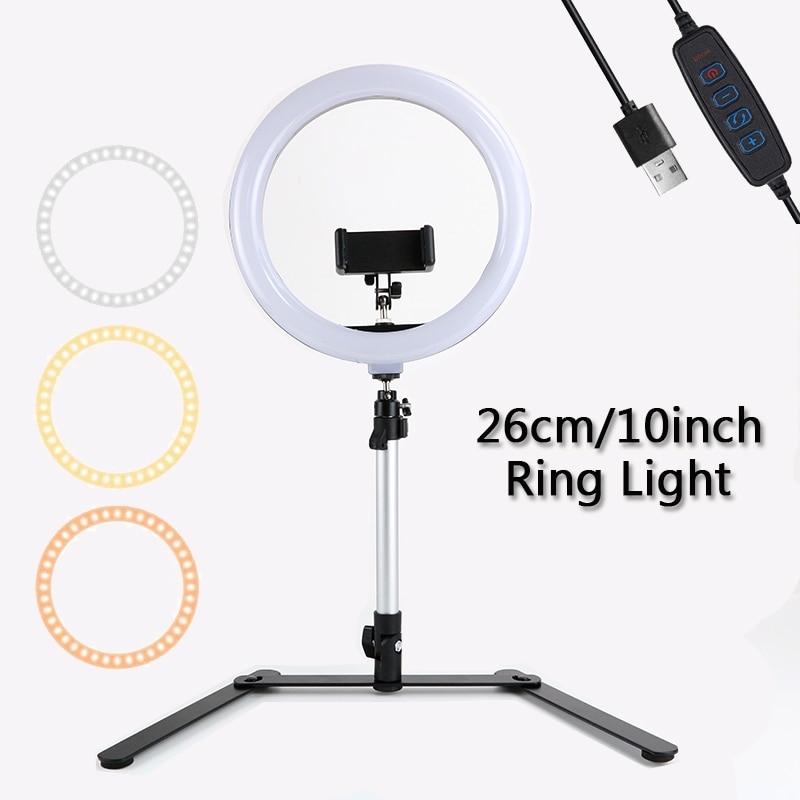 Led Ring Licht Ringvormige Lamp Voor Iphone Telefoon Make Fotografie Verlichting Camera Studio Vulling Lamp Met Statief Telefoon Houder Stand