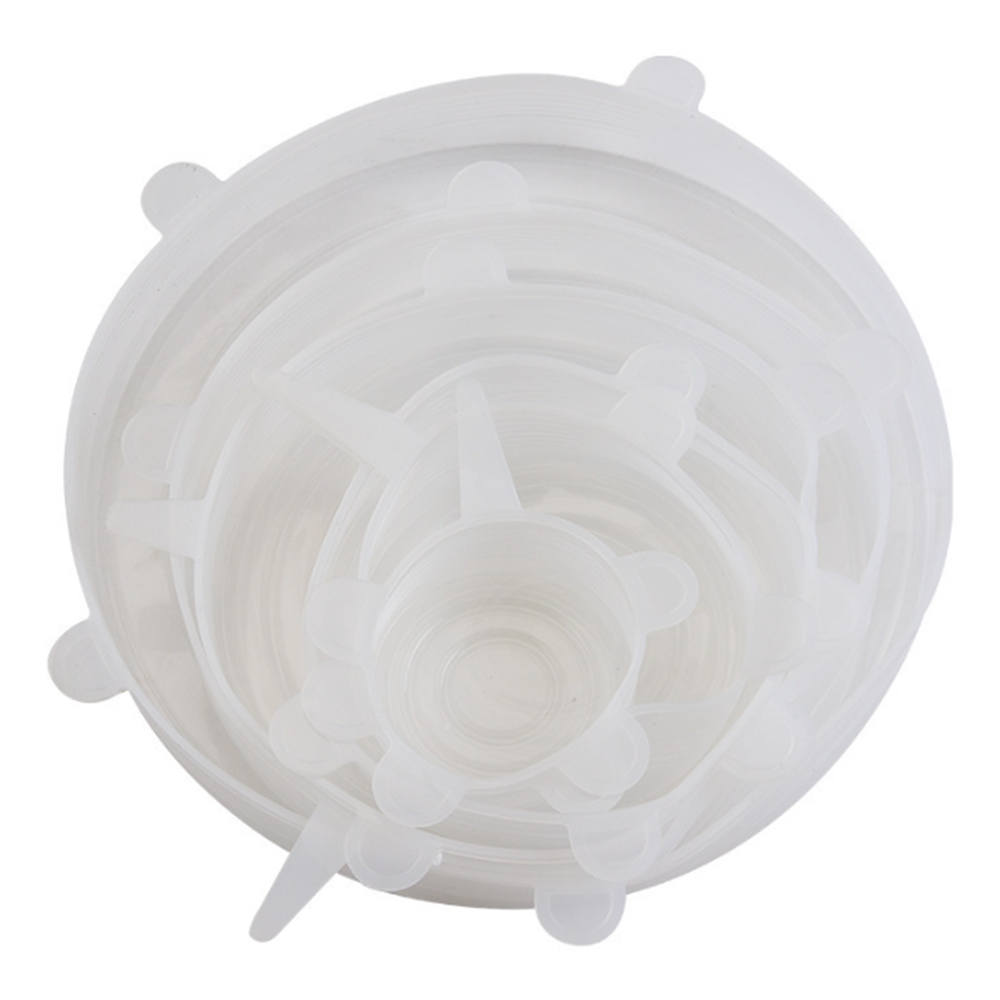 Cubierta de conservación de silicona de grado alimenticio, tapas redondas elásticas universales para platos, reutilizables, herméticas, para accesorios de cocina, 6 uds.: Blanco