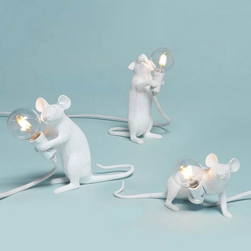 nordisch MODERNE LED TISCH LAMPE HADEMADE HARZ MAUS LAMPE NACHT NACHT LICHT SCHLAFZIMMER Dekor WEIß SCHWARZ Gold E12 STUDIE TISCH LAMPEN