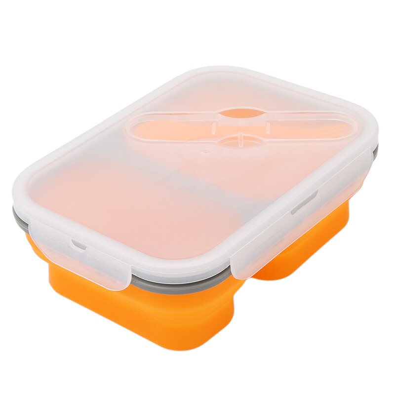 2 cellen Silicone Inklapbare Draagbare Bento Box 900ml Magnetron Kom Vouwen Voedsel Opslag Lunch Container Servies Set