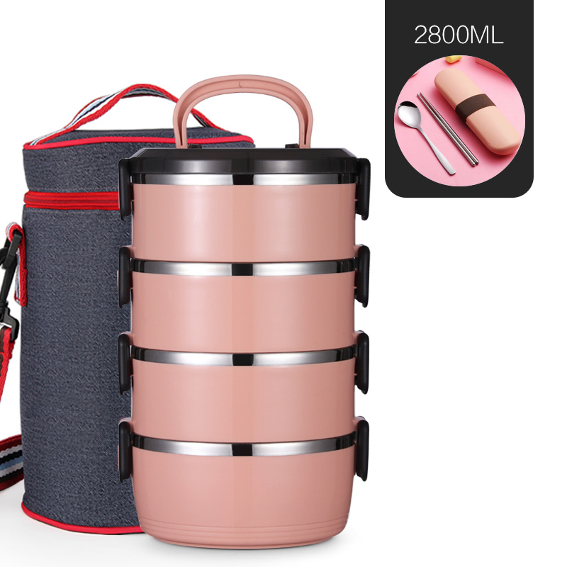 Tragbare Schule Dicht Thermische Lunchbox Für freundlicher Büro Picknick Große Lebensmittel Container einstellen Edelstahl Bento Boxs Japanischen: 4 Schicht Rosa-Tasche einstellen