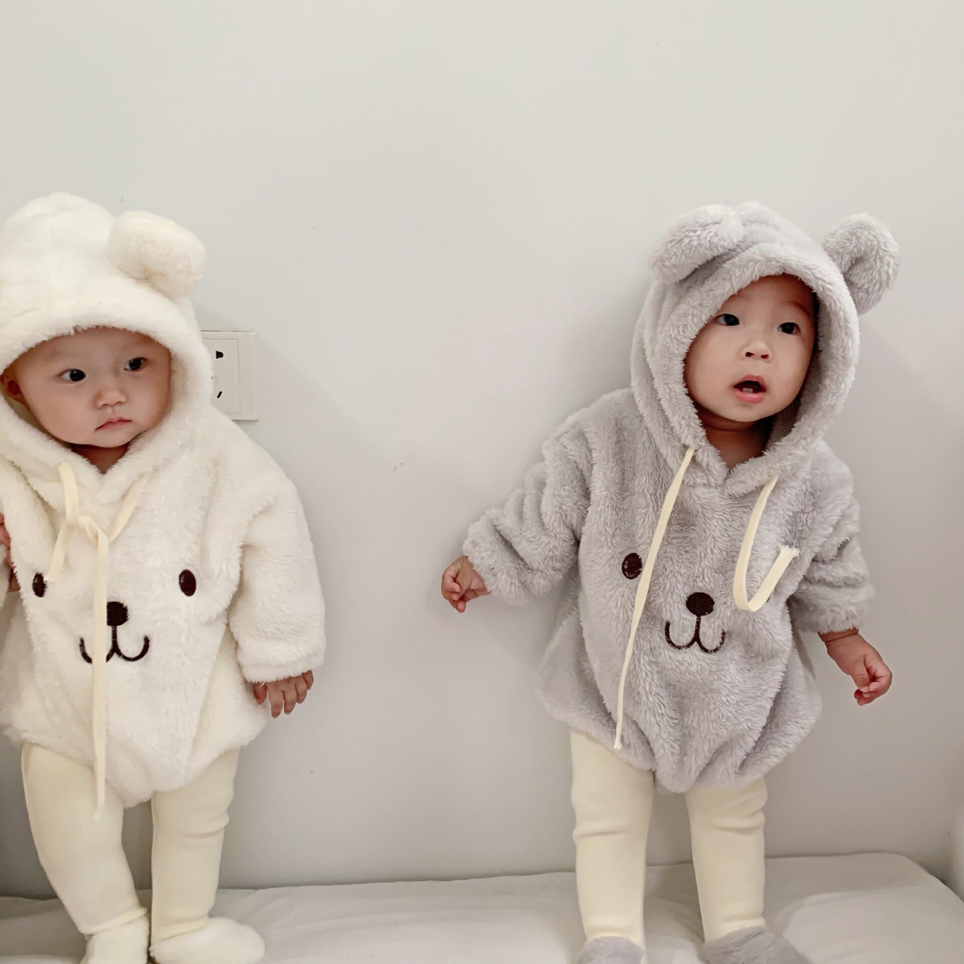 Babybody efterår vinter lammeuld spædbarn baby drenge piger tegneserie bjørnetøj tyk varm spædbørn jumpsuit baby kostumer