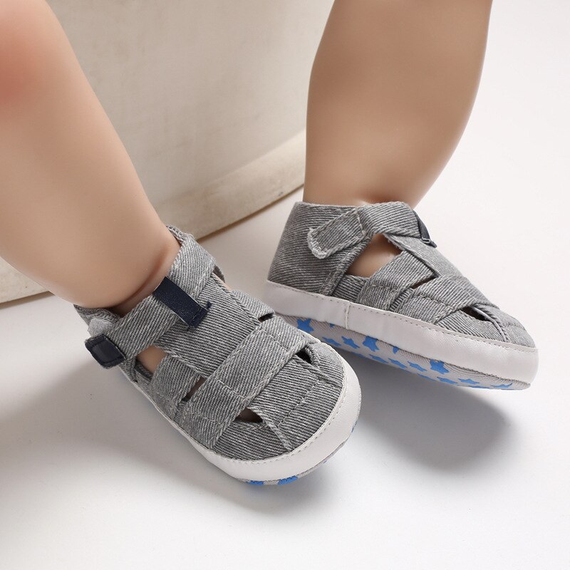 Kids Pasgeboren Baby Jongens Zomer Zachte Crib Schoenen Eerste Wandelaar Anti Slip Sandalen Schoenen: Light grey / 0-6 months