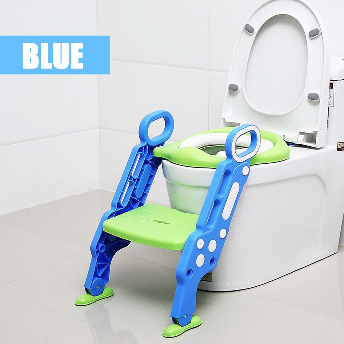 Baby Potty Toilet Training Seat With Stairs Folding Adjustable Toddlers WC Urinal Boys Girls Safe Soft Cushion Safety Chair: blue-green