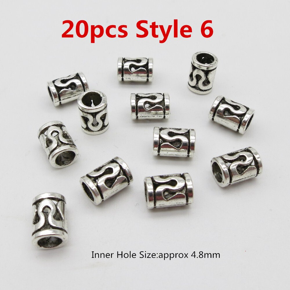 20 stk /50 stk sølv/bronze lille vikingehår fletning dreadlock skæg perler ringe til mænd kvinder hårpynt: 20 stk stil 6