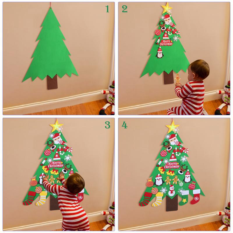 Voelde Kerstboom Voor Kinderen 95Cm Diy Kerstboom Met Peuters 32Pcs Ornamenten Voor Kinderen Xmas Opknoping thuis Deur