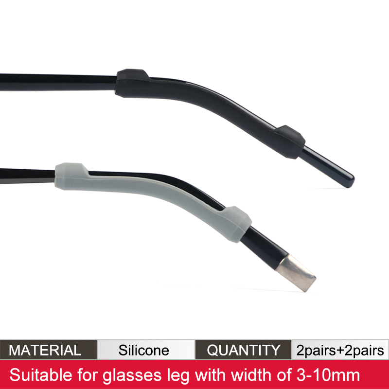 Soft Silicone Eyeglasses Temple Tips Sleeve Retainer,Anti-Slip Elastic Comfort Glasses Retainers For Spectacle Sunglasses: L-Black-2 L-Gray-2