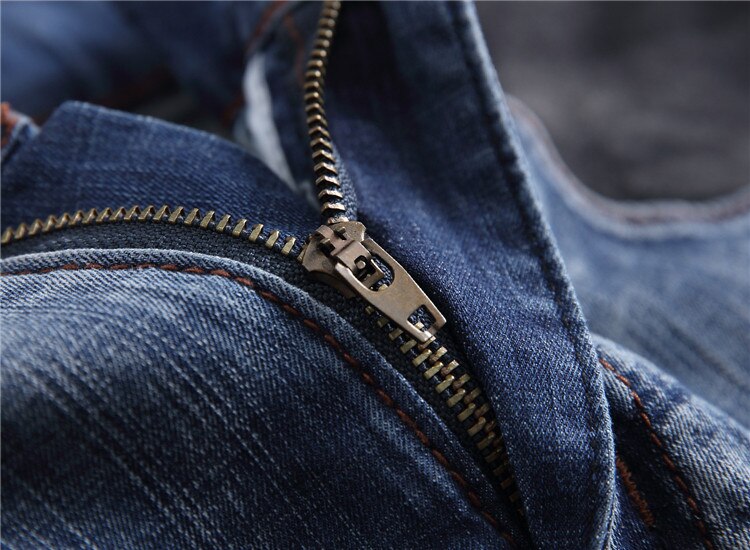 Blauwe denim biker jeans heren masculina straight silm patchwork jeans voor heren jongens motorbroek grote maten