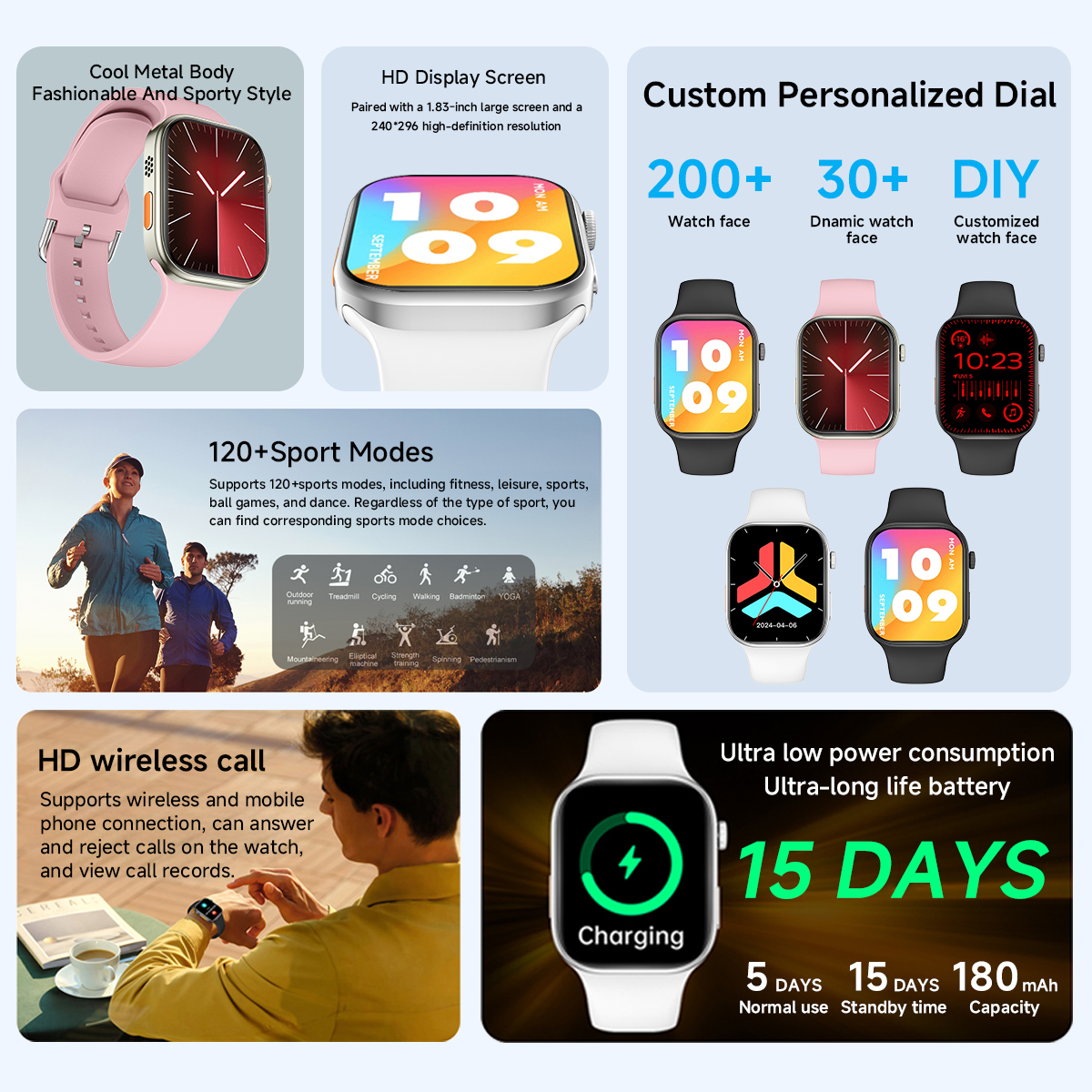 Novo smartwatch global 1.83 ''tela ips bluetooth chamada monitoramento de freqüência cardíaca à prova dwaterproof água esporte ao ar livre relógio inteligente para homens