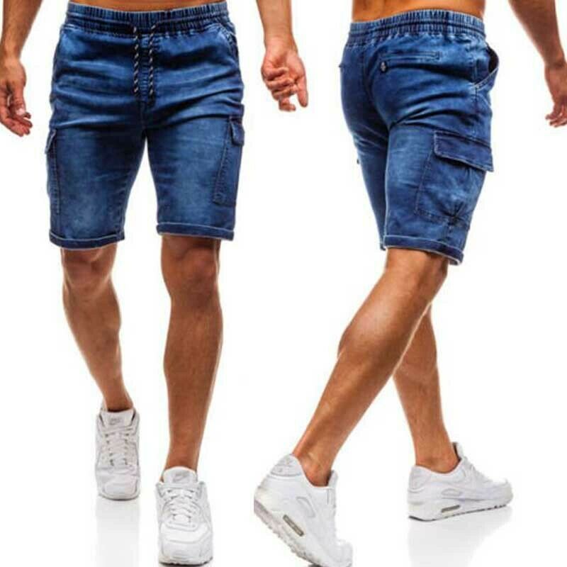 Mænds bomuld tynde denim ruched korte bukser sommer mænd afslappet lavtaljede korte jeans shorts stretch bukser