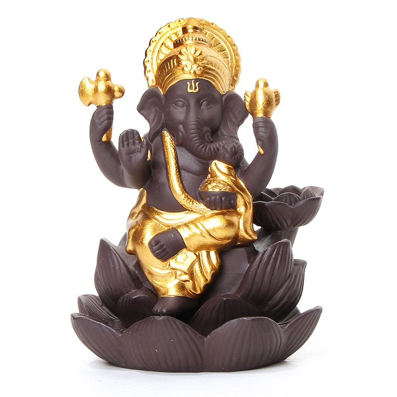 Olifant hoofd God Ganesha paars zand Lotus type Terugstromen wierookbrander Boeddha standbeeld Thailand Indiase boeddhistische wierook