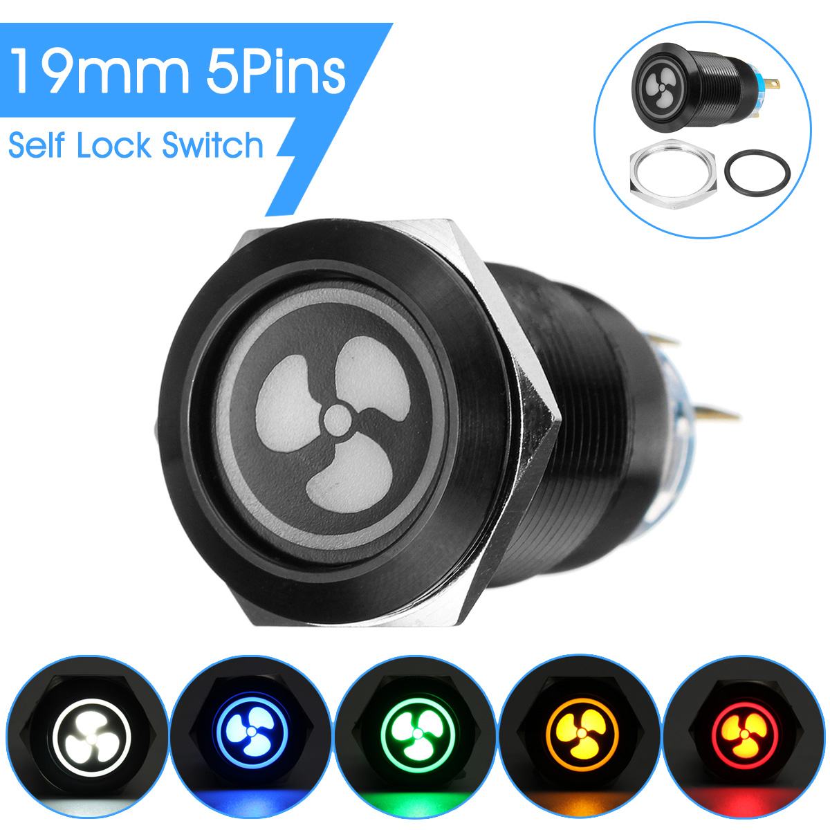 19mm LED drücken Taste Schalter Lüfter momentan Selbst-sperren Schalter Für Auto Stiefel Armaturenbrett Tafel