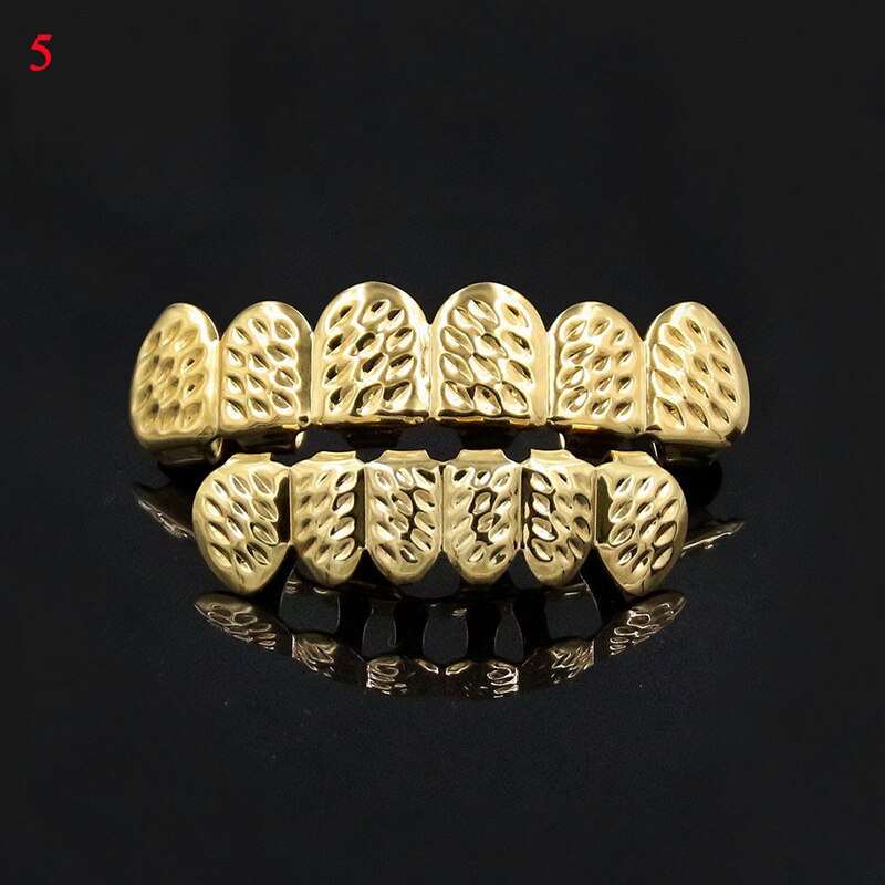 Hip Hop männer 6 Top & Bottom Zähne Gold Silber Farbe Falsche Zähne Grillz Set Bump Gitter Dental Grills für Frauen Körper Schmuck: Nachgemachter Rhodium überzogen