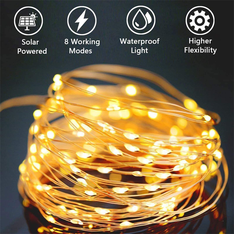 LED-Solar--Lichterkette für Höhle Außenbereich, wasserdicht, Girlande-Lampe, Weihnachtsdekoration für Garten, Baum, Party, 7/12/22/32/52/102 m