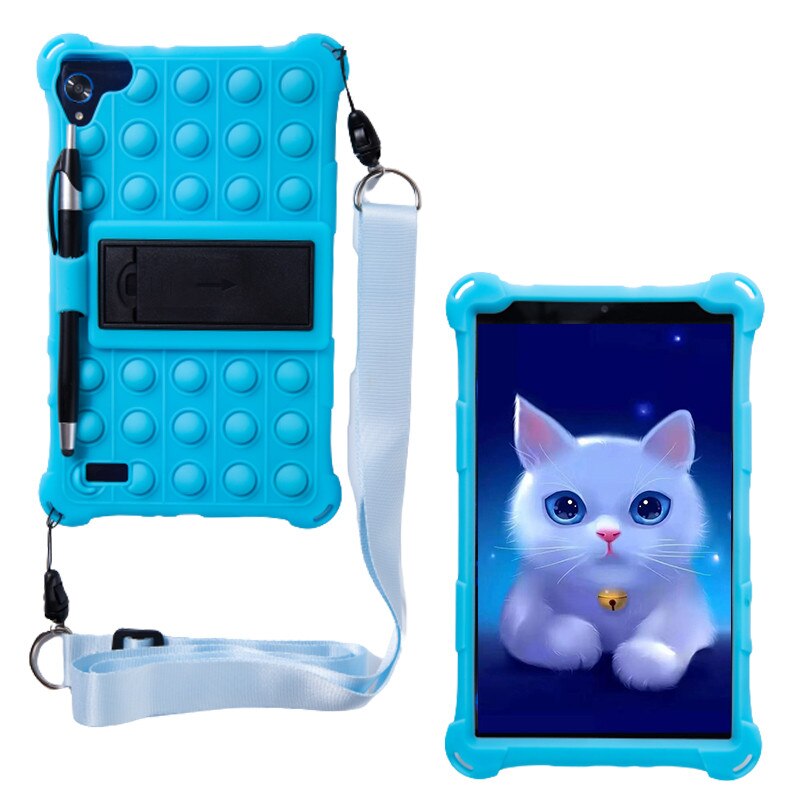 For Samsung Galaxy Tab A 8.0 T290 T295 T297 Case Soft Push Bubble Silicon Kids Tablet Cover for SM-T290 SM-T295 Kickstand Case: Shoulder Sky Blue
