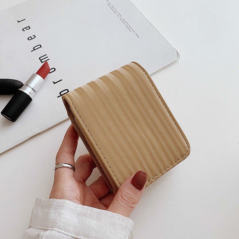 Ladies Mirror Small Lipstick Bag PU Leather Storage Bag Mini Makeup Box Multifunctional Women's Clutch Bag Wallet: Khaki