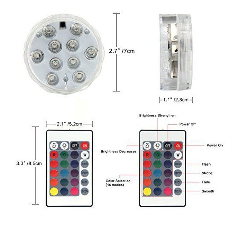 10 Led Remote Controlled RGB Submersible Light Battery Operated Divinglight Lamp Outdoor Vase Bowl Garden Party Decoration Lamp