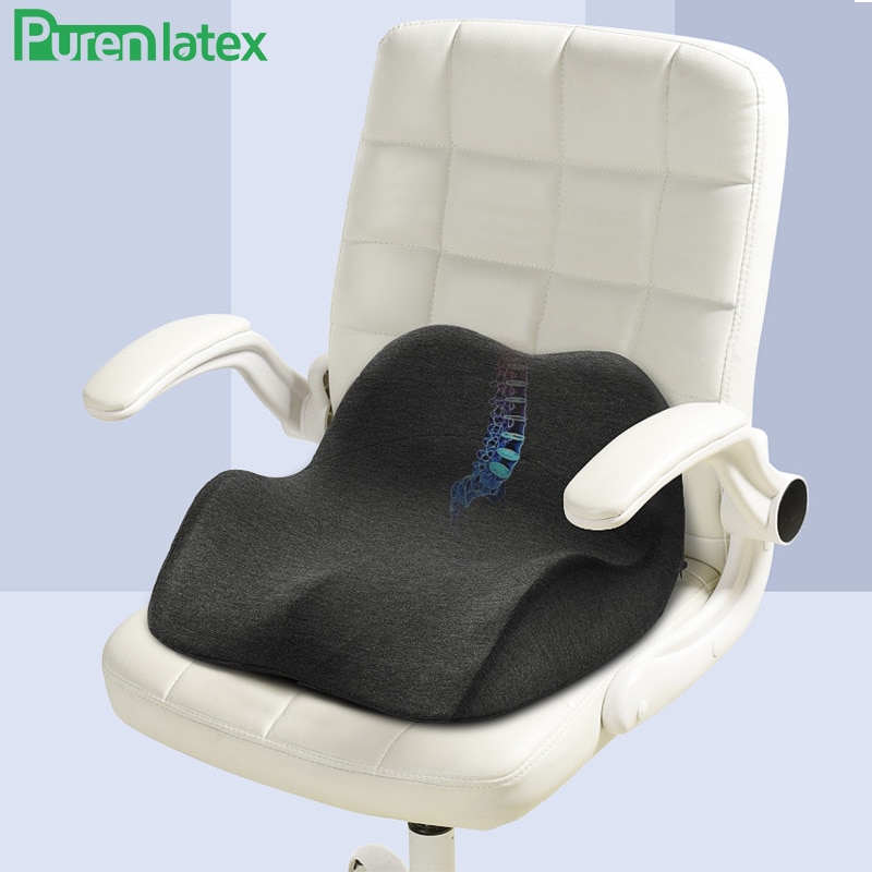 PurenLatex Memory Foam Seat Back Cushion Orthopedic Coccyx Spine Mat Relieve Pressure Pad Slow Rebound Chair Ergonomic Cushions