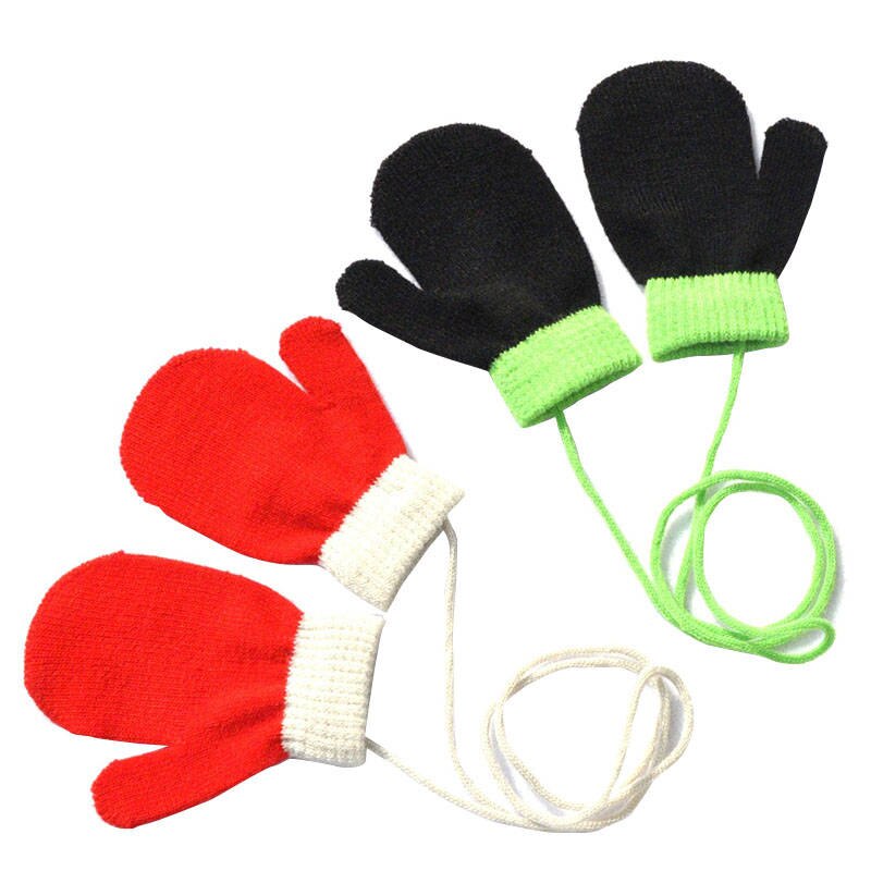 Warmom Kinderen Winter Warm Gebreide Jarretel Handschoenen Met Touw Volledige Vinger Wanten Handschoenen Voor Kinderen Peuter Kids Voor 1-4Y