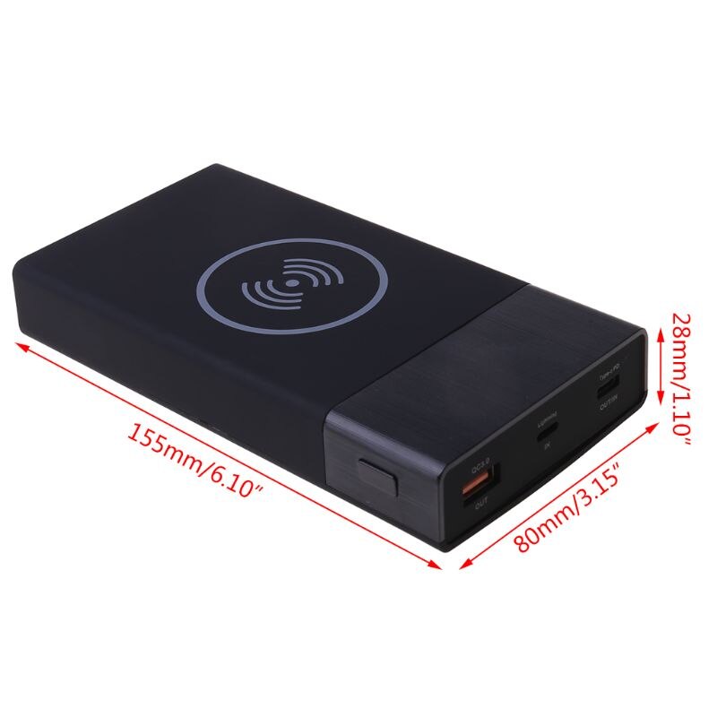 6x 18650 Battery DIY Qi Wireless Charger QC3.0 USB Type C PD Power Bank Box Case