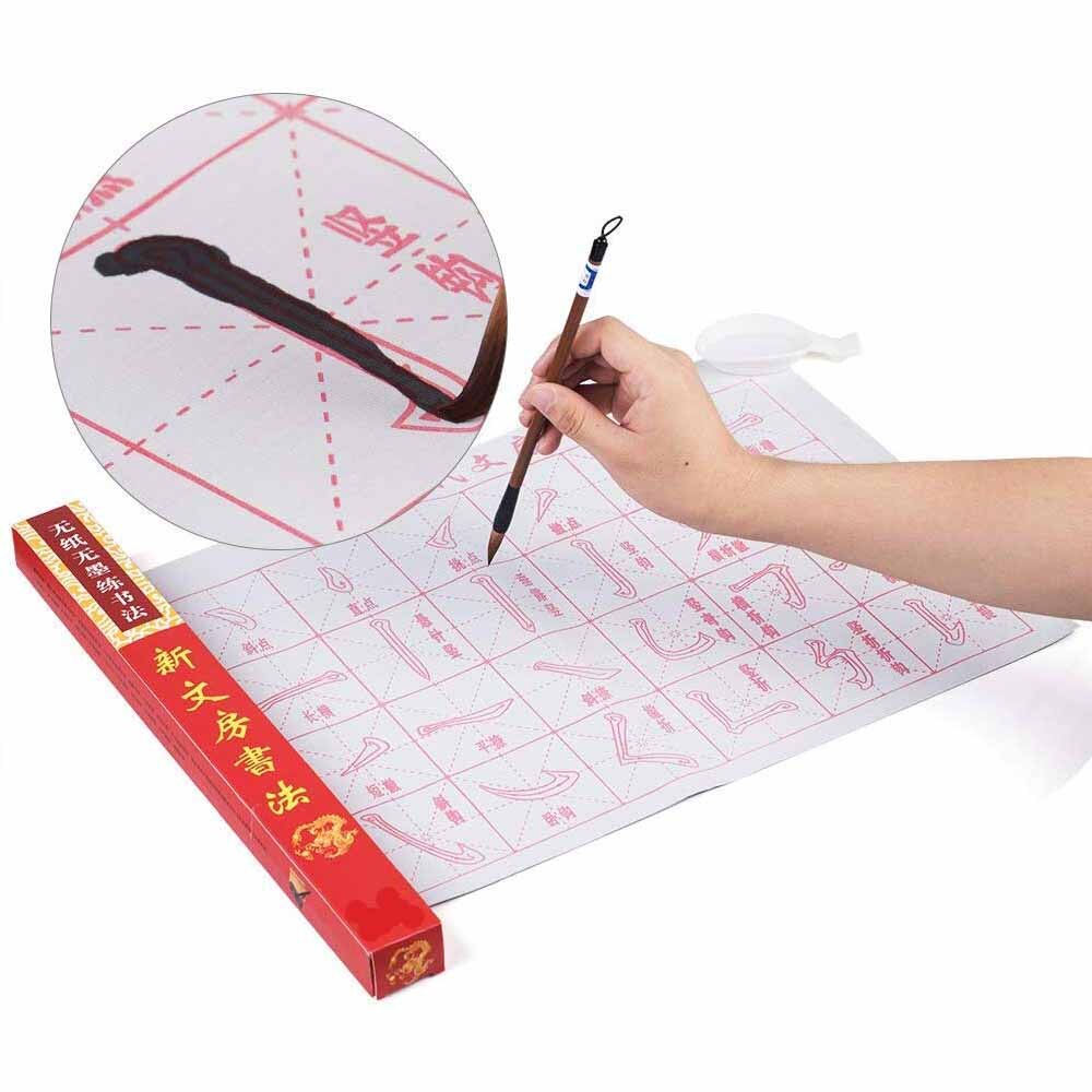 Tela de caligrafía china para escribir con agua, con estante para pinceles y plato de agua, secado rápido, conjunto de práctica para principiantes