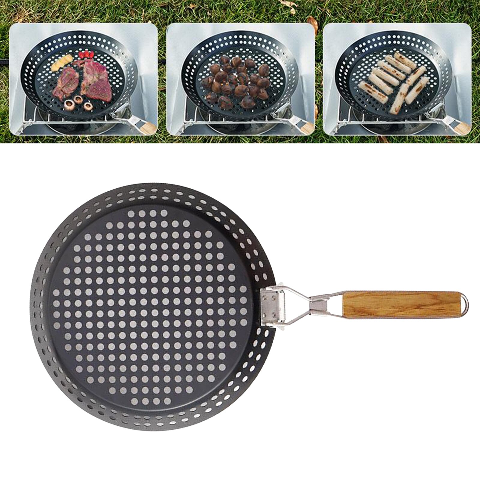 Utensilio de horneado redondo, bandeja plegable para parrilla, bandeja para acampar, barbacoa, cesta para el hogar