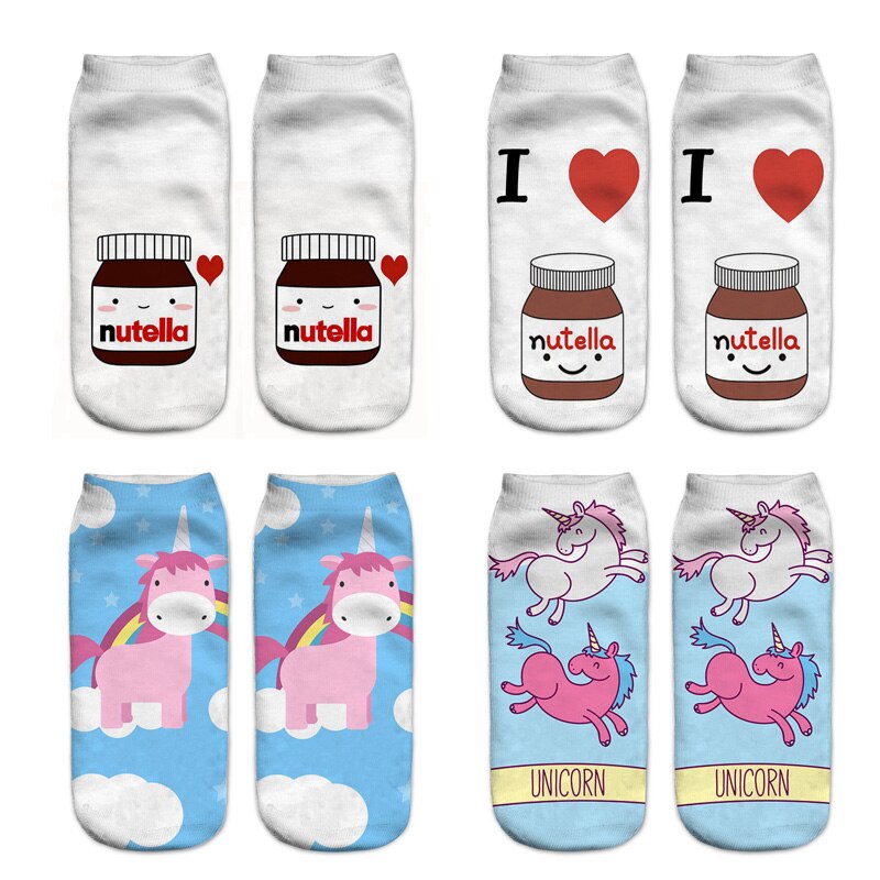 Impression 3D licorne femmes chaussettes printemps été filles chaussettes courtes adulte femme enceinte cheville chaussettes Sokken Meias