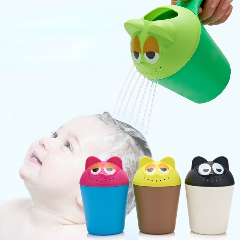 Petit seau de douche en forme de cuillère mignonne pour bébé,accessoire de bain pour nourrisson, décoré à thème de dessin animé, outil pour baignoire d'enfant, écope, shampooing,