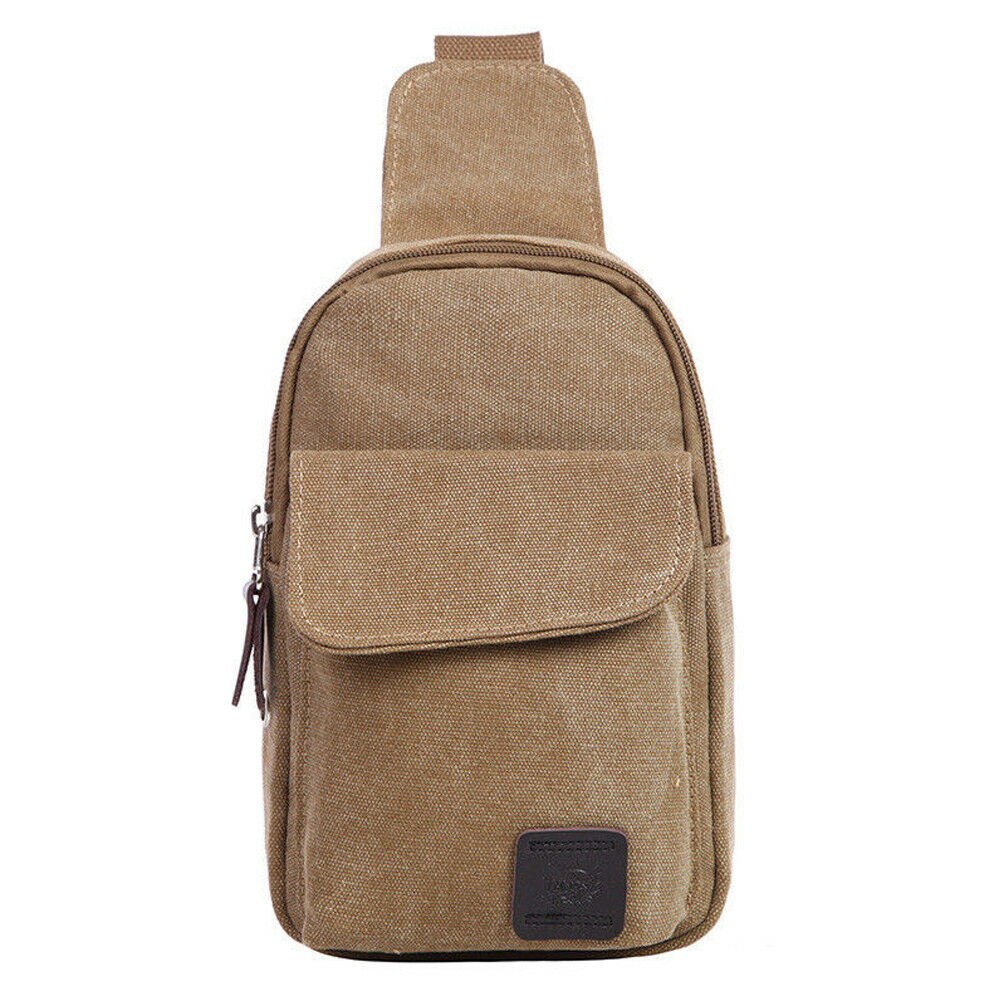 Moda masculina bolsa pequena lona peito sling saco de viagem caminhadas cruz corpo mensageiro bolsa de ombro: Cáqui