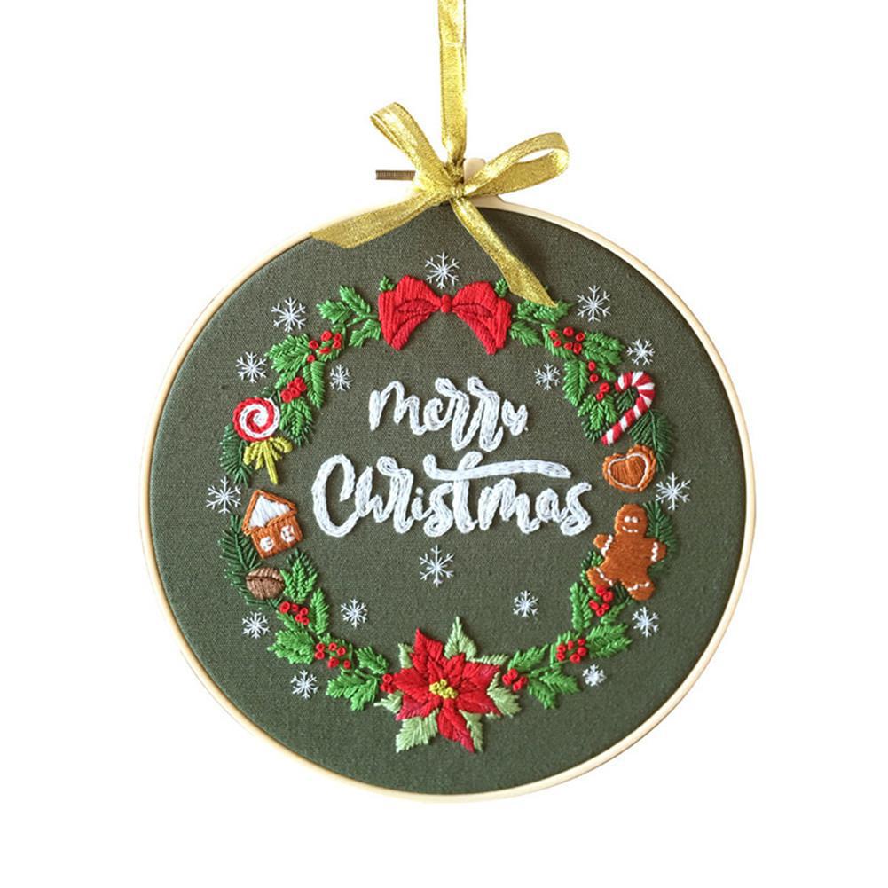 DIY Christmas Embroidery for Beginners Adults Cross Stitch Patterns Starter Kits with Embroidery Hoop: E