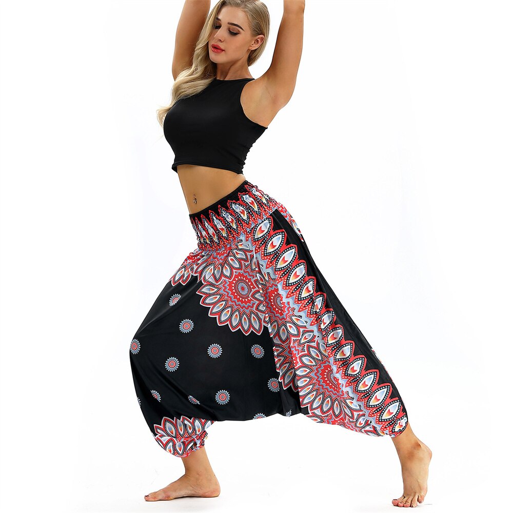 Harem Yoga Broek Voor Vrouwen Hippie Boho Pjs Lounge Strand Print Plus Palazzo Strand Broek