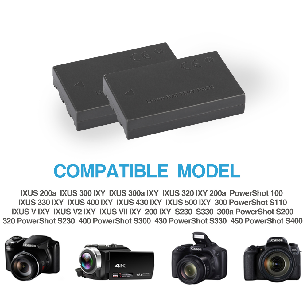Battery NB-1L/NB-1LH for Canon S110 Digital ELPH S110 S200 S230 S300 S330 S400 S410 PowerShot 100 200 Batteries Charger 1500mAh
