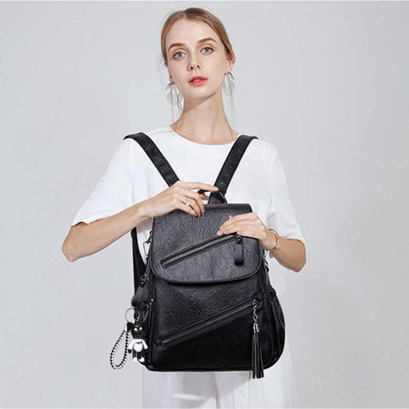 Vintage Kwasten Rugzak Vrouwen Retro Pu Leer Rugzak Grote Capaciteit Schooltas Voor Tiener Meisje Reizen