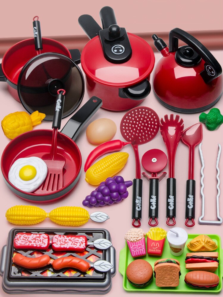 Cucina per bambini Set Da Cucina Giocattoli di Grandi Dimensioni Bambola di Simulazione Cibo Pentolame E Utensili Per Cucinare Pentola Padella di Cottura Utensili della Casa del Gioco Giocattoli per le Ragazze: 38pcs B