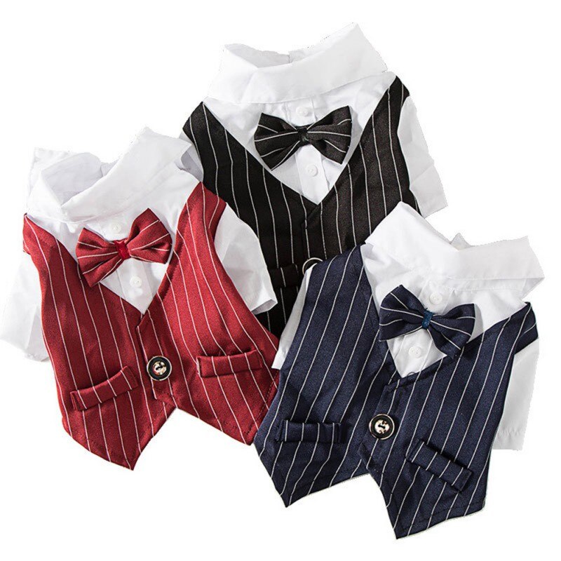Camisa para perro, traje para mascota, ropa para perro pequeño, pajarita, camisa de boda, disfraz Formal, esmoquin con pajarita, ropa para cachorro, Gato y Bulldog