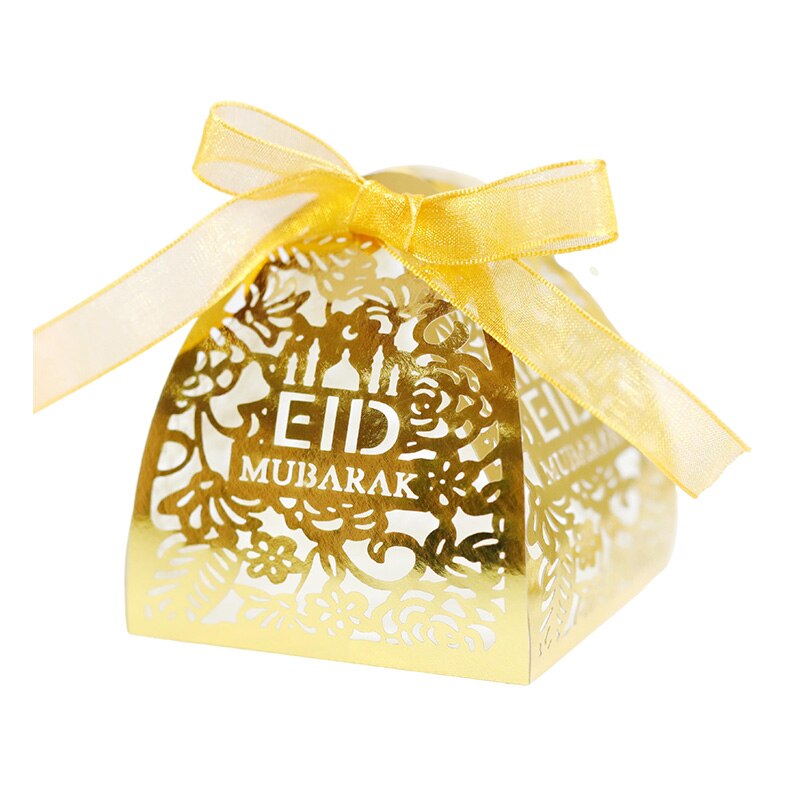 20/50Pcs EID Mubarak Candy Boxes Ramadan Kareem Biscuit Favor Boxes Hajj Islamic Muslim Eid Al-Fitr Festival Party Supplies: Reflective gold 1 / 50pcs
