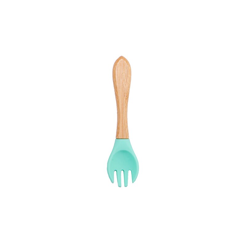 1pc Holz Silikon Baby Löffel Gabel Sicherheit Fütterung Geschirr Umwelt freundliche Kleinkind Baby Fütterung Zubehör Utensilien: Minze