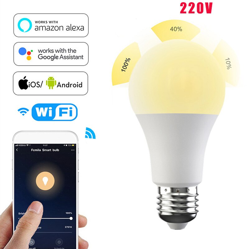 WiFi Light Bulb B22/E27 LED Smart Light Bulb Color Changing Lamp Siri Voice Control Google Assistant Equivalent AC 110V 220V: B22 220V