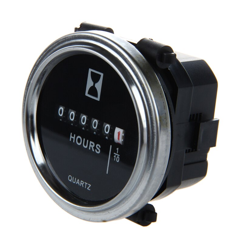 Hour Meter 6 To 80 Volts DC - Round Silvery Trim Ring