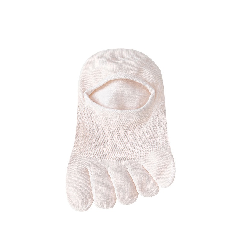 Five finger socks Summer thin breathable hollow solid color cute Japanese invisible boat socks Split toe female socks: black