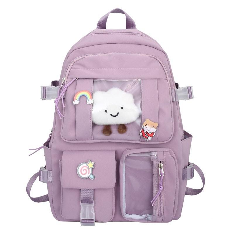 Leuke Nylon Rugzak Kawaii Student Schooltas Harajuku Casual Vrouw Rugzakken: Purple