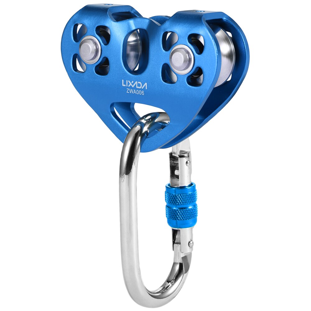 Lixada 30kN Cable Trolley Pulley Dual Pulley with 25kN Srew Locking Carabiner For Climbing Caving Aloft Work Rescue Tools