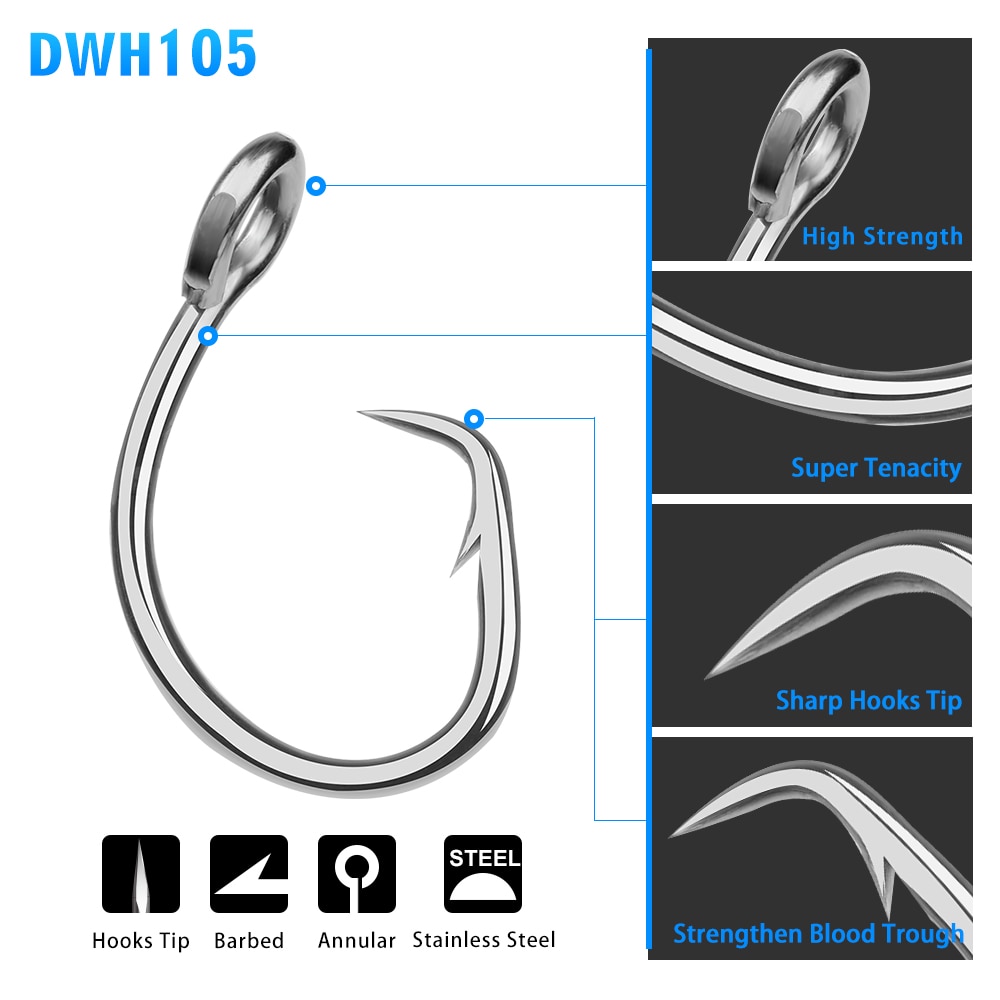 5pc Saltwater Ocean Boat Fishing Hooks Circle Hook 11/0#-16/0# Anticorrosion Stainless Steel Tuna Shark Fishhook